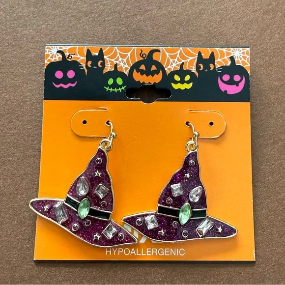 Charming Purple Witch Hat Earrings - Picture 1 of 2